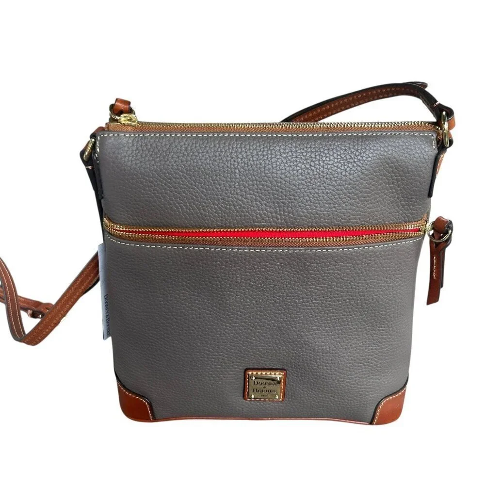 Dooney & Bourke Taupe Gray Elephant Pebble Leather Zip Crossbody Bag NWT
